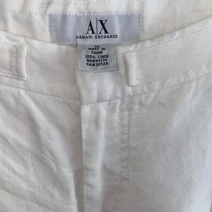 Armani Exchange white linen pants.